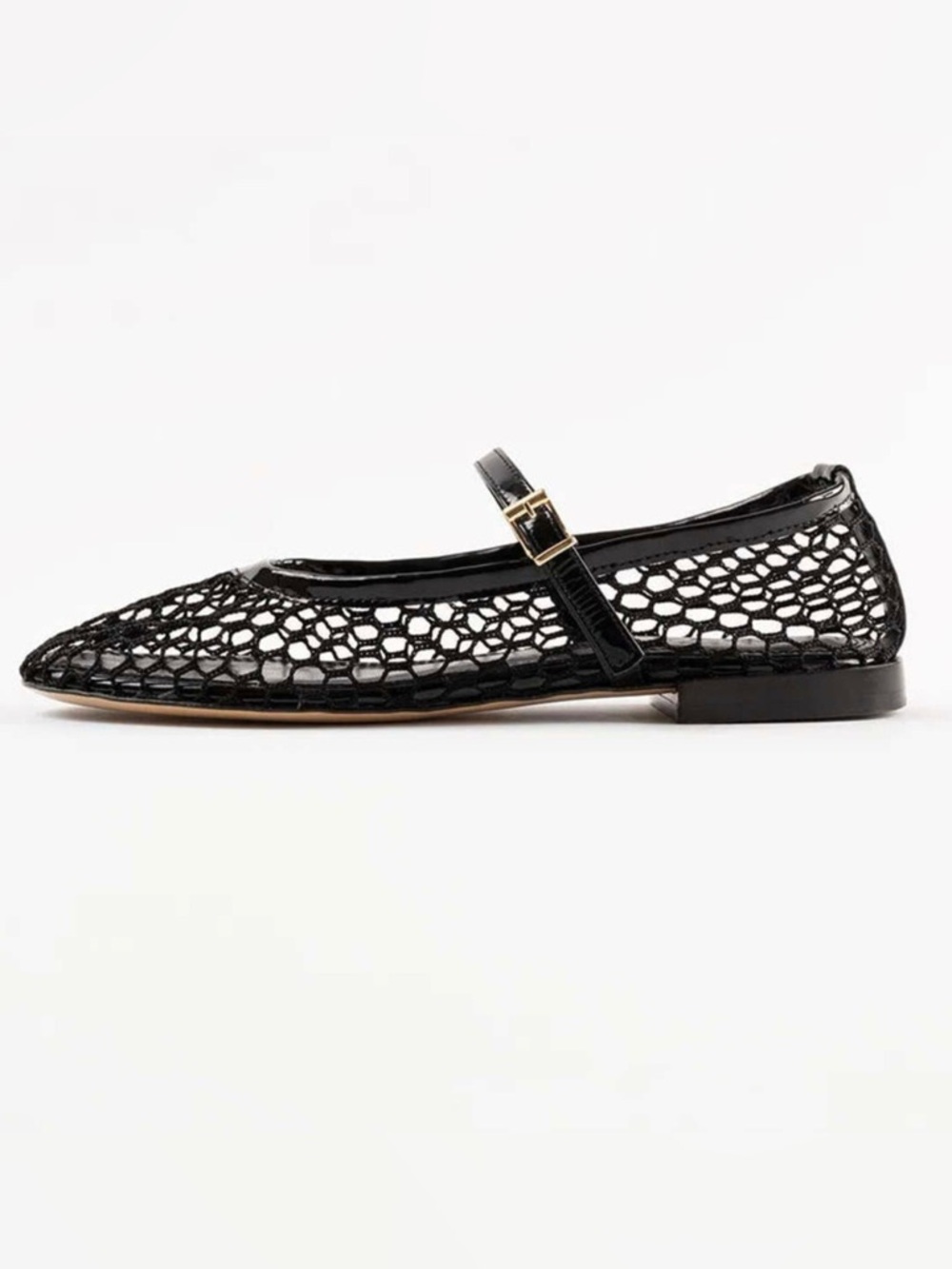 Souliers Martinez Black Mesh Ballerina Size 39 New